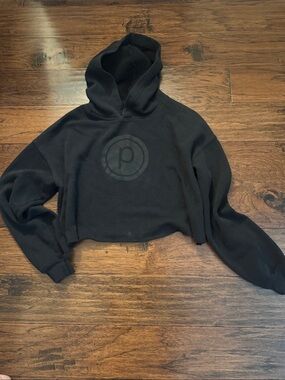 Pure Barre Black Cropped Hoodie with Tone-on-Tone Logo